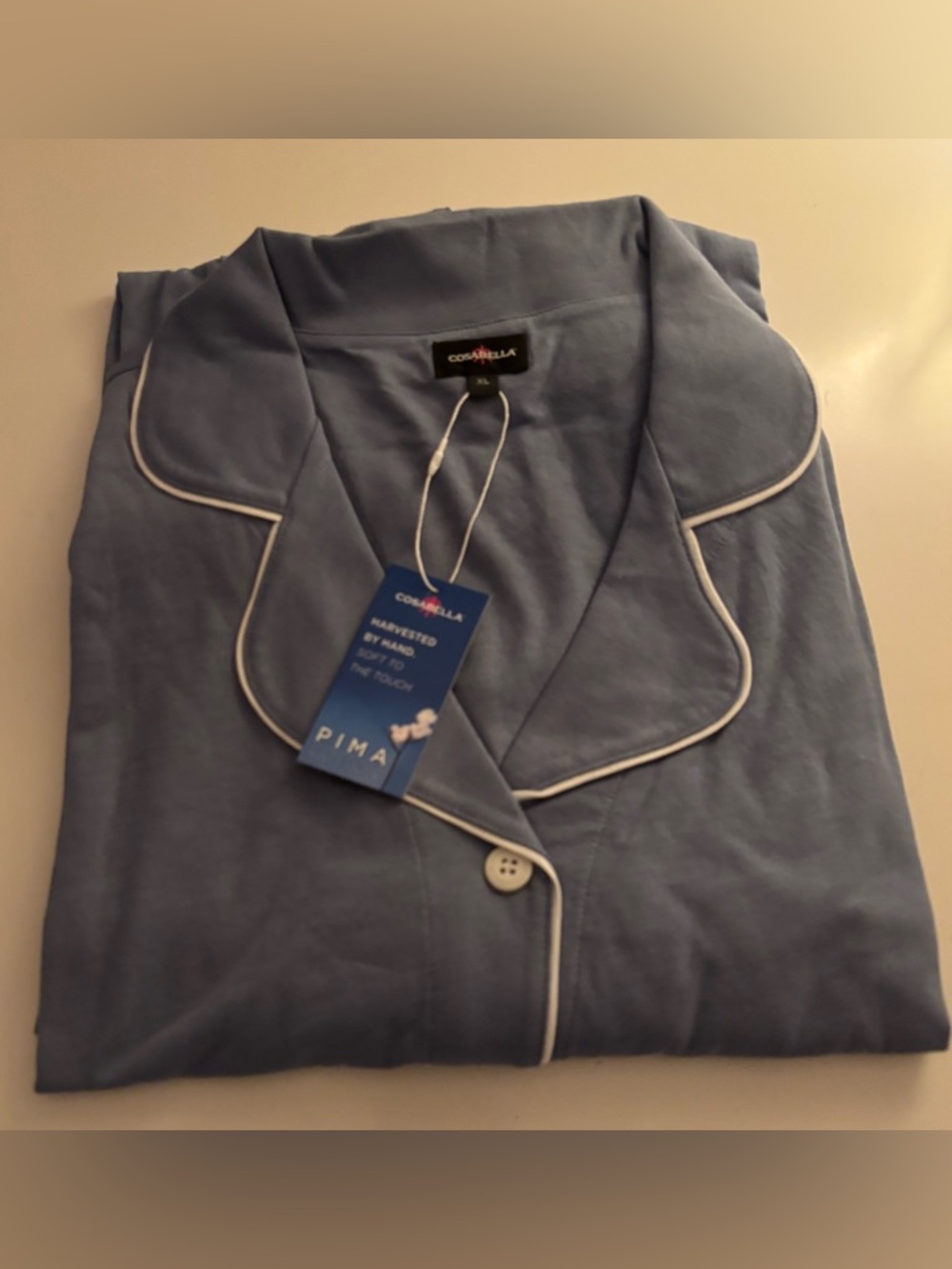Cosabella Bella Long Sleeve Top & Boxer Pajama Set Sz XL Blue Diamond/Moon Ivory